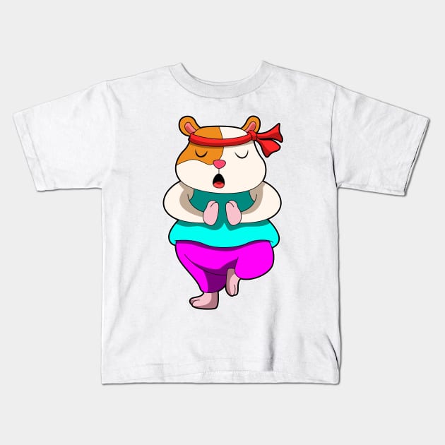 Hamster at Yoga stretching exercises Kids T-Shirt by Markus Schnabel